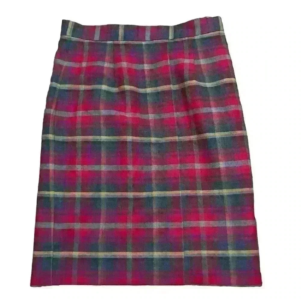 Women's Red Plaid Wool Skirt Custom Made Size L